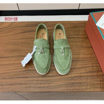 Loro Piana Suede Flat Loafers with Charm Leaf Green 2024 0812 (MD-240812093)