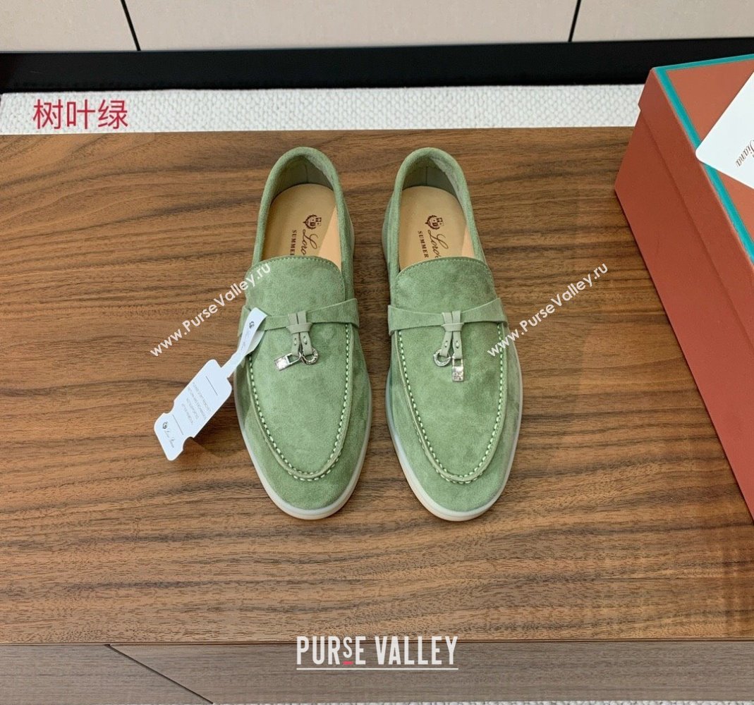 Loro Piana Suede Flat Loafers with Charm Leaf Green 2024 0812 (MD-240812093)