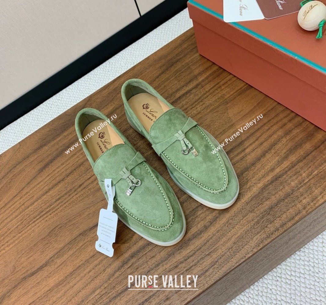 Loro Piana Suede Flat Loafers with Charm Leaf Green 2024 0812 (MD-240812093)