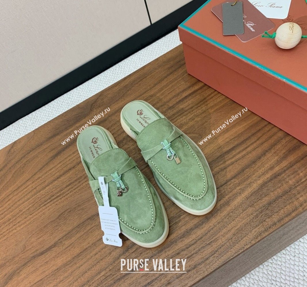 Loro Piana Suede Flat Mules Leaf Green 2024 0812 (MD-240812046)