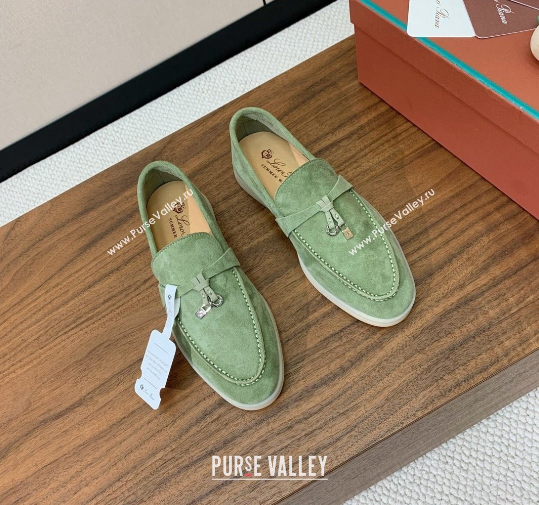 Loro Piana Suede Flat Loafers with Charm Leaf Green 2024 0812 (MD-240812093)