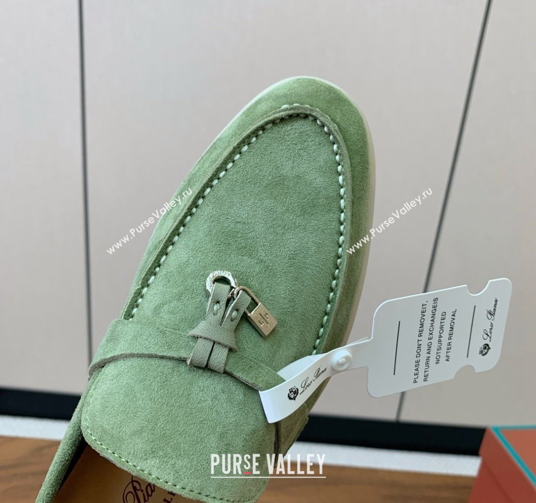 Loro Piana Suede Flat Loafers with Charm Leaf Green 2024 0812 (MD-240812093)