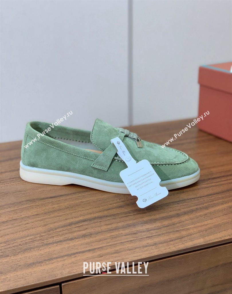 Loro Piana Suede Flat Loafers with Charm Leaf Green 2024 0812 (MD-240812093)