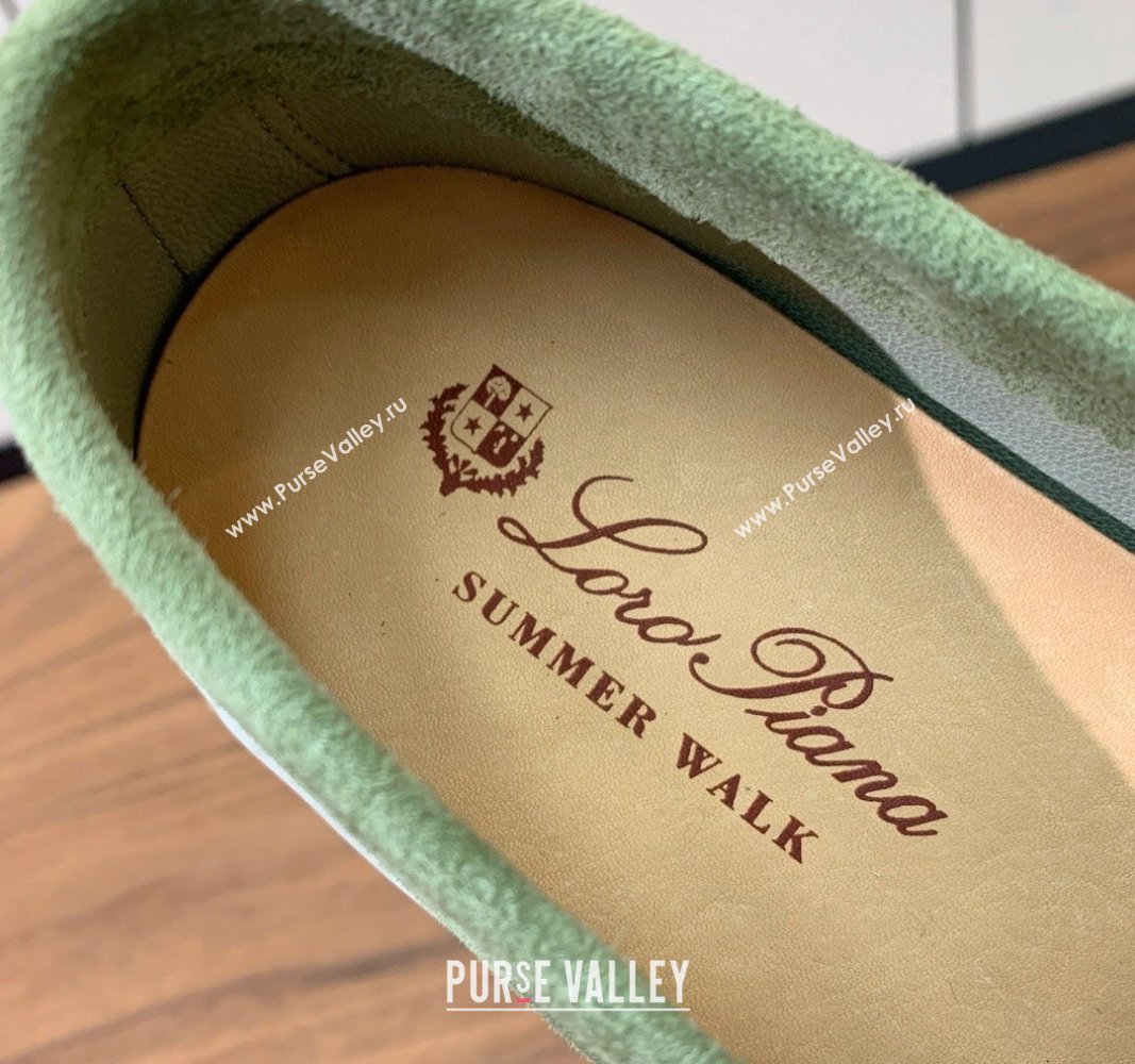 Loro Piana Suede Flat Loafers with Charm Leaf Green 2024 0812 (MD-240812093)