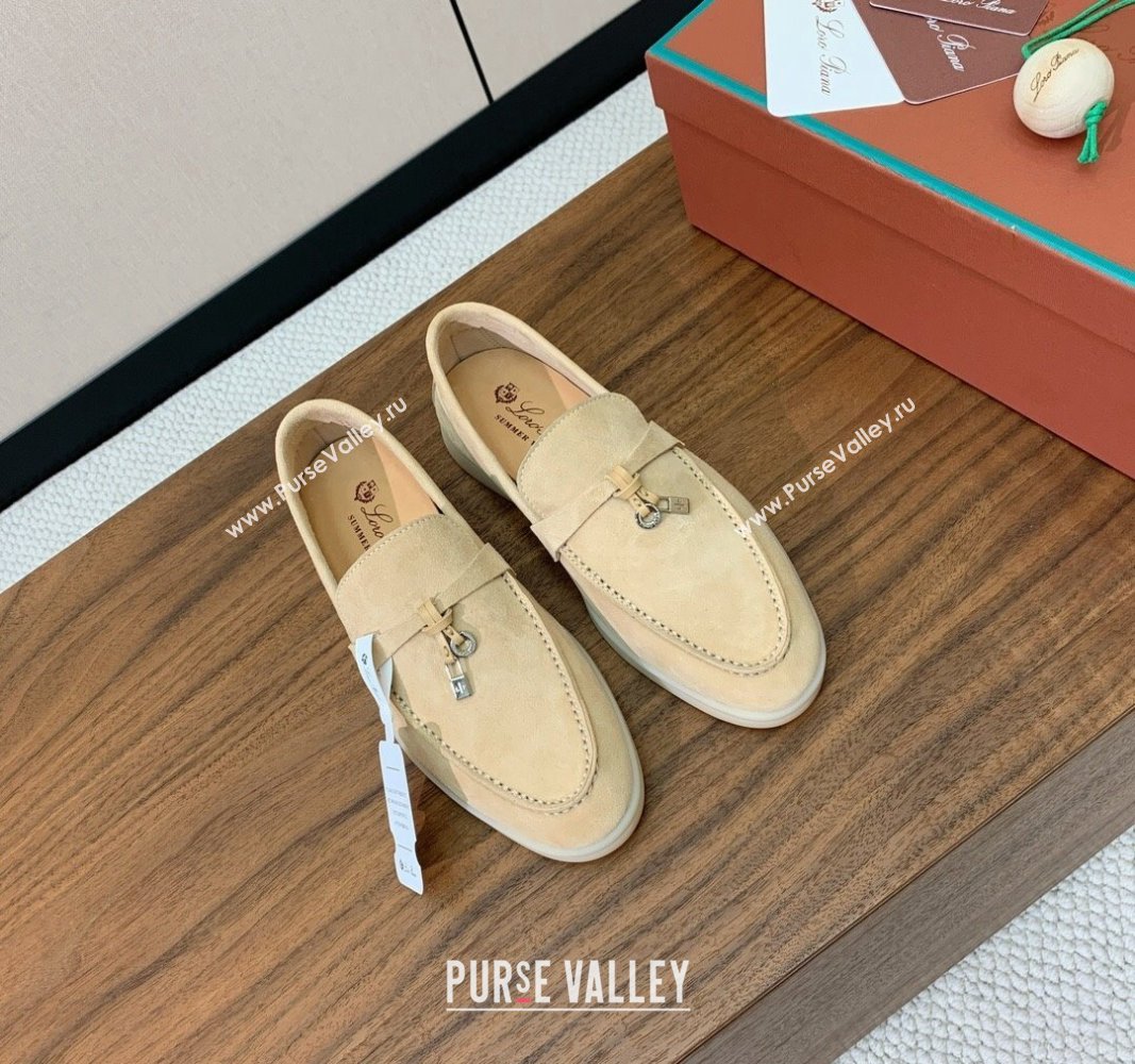 Loro Piana Suede Flat Loafers with Charm 387Apricot 2024 0812 (MD-240812094)