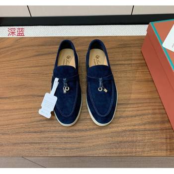 Loro Piana Suede Flat Loafers with Charm Deep Blue 2024 0812 (MD-240812096)