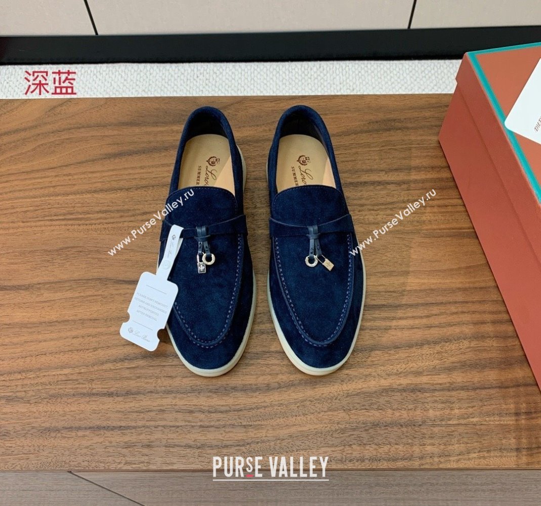 Loro Piana Suede Flat Loafers with Charm Deep Blue 2024 0812 (MD-240812096)