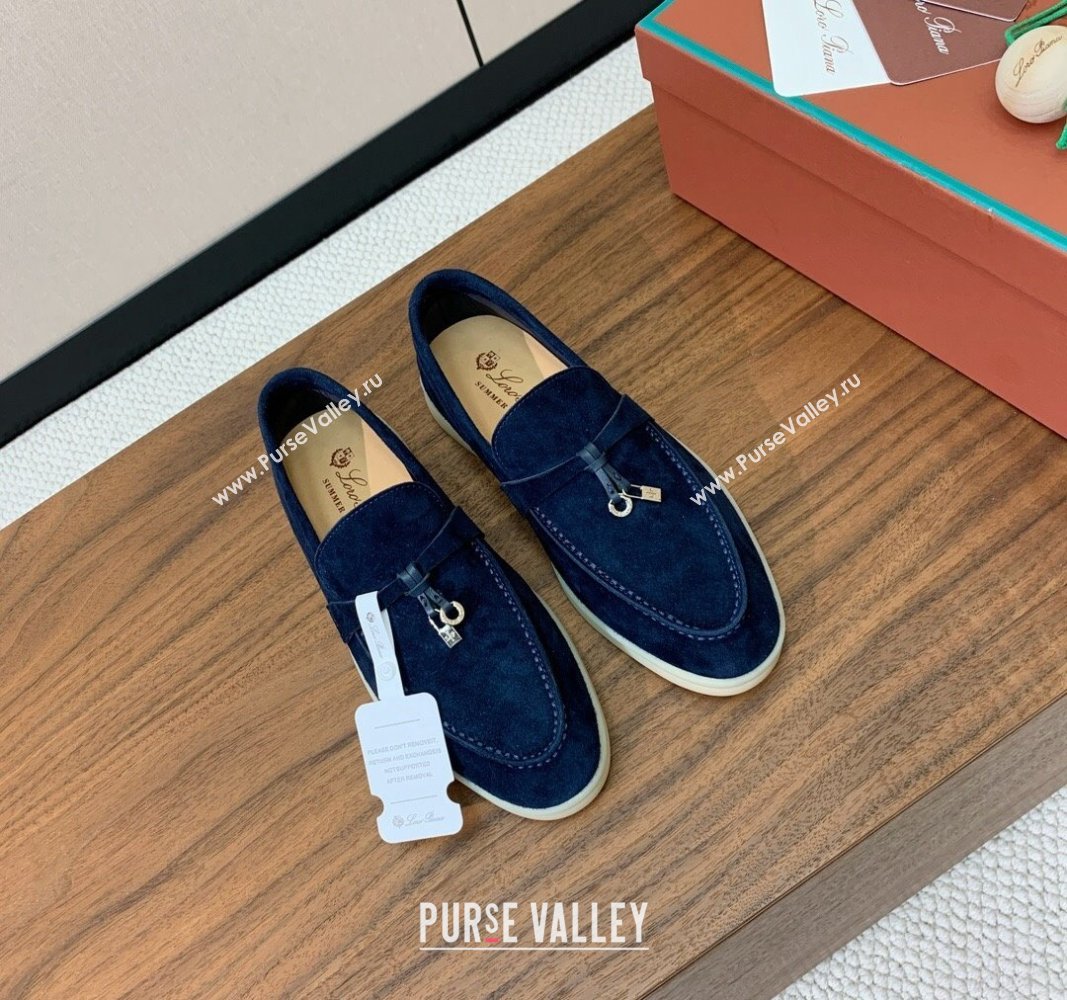 Loro Piana Suede Flat Loafers with Charm Deep Blue 2024 0812 (MD-240812096)