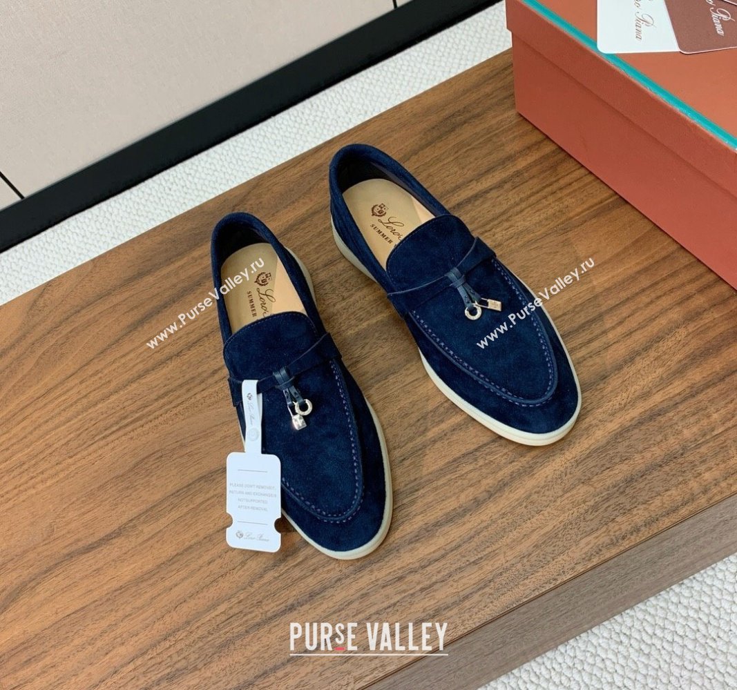 Loro Piana Suede Flat Loafers with Charm Deep Blue 2024 0812 (MD-240812096)