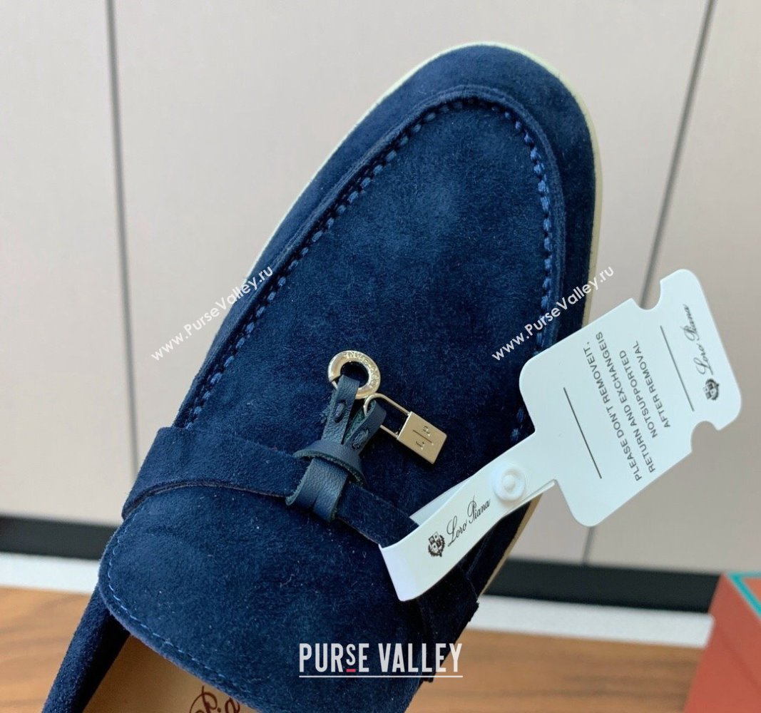 Loro Piana Suede Flat Loafers with Charm Deep Blue 2024 0812 (MD-240812096)