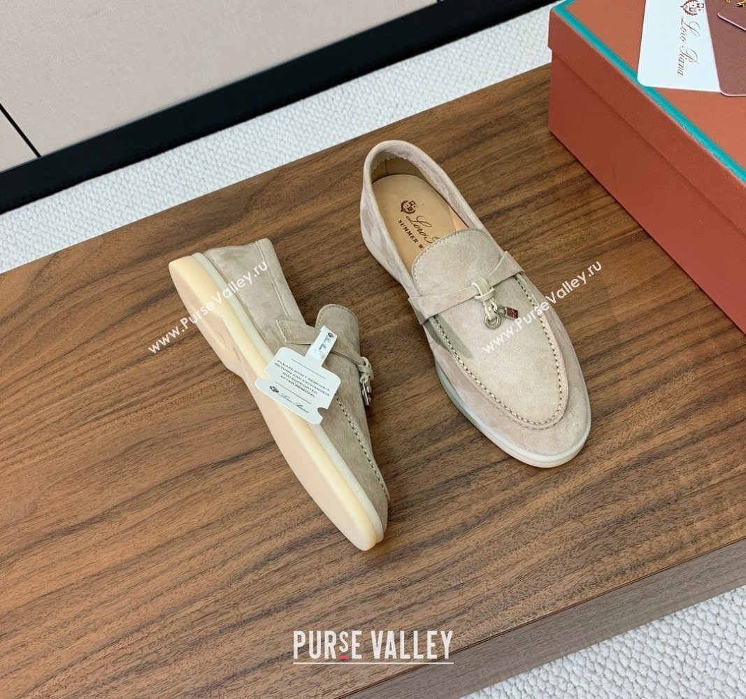 Loro Piana Suede Flat Loafers with Charm Khaki 2024 0812 (MD-240812097)