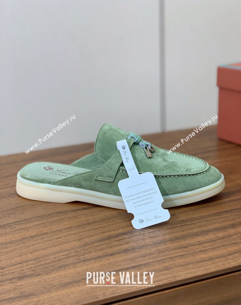 Loro Piana Suede Flat Mules Leaf Green 2024 0812 (MD-240812046)