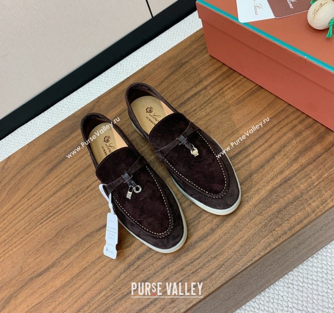 Loro Piana Suede Flat Loafers with Charm Coffee Brown 2024 0812 (MD-240812099)