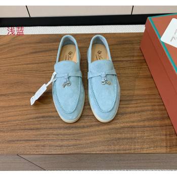 Loro Piana Suede Flat Loafers with Charm Light Blue 2024 0812 (MD-240812101)