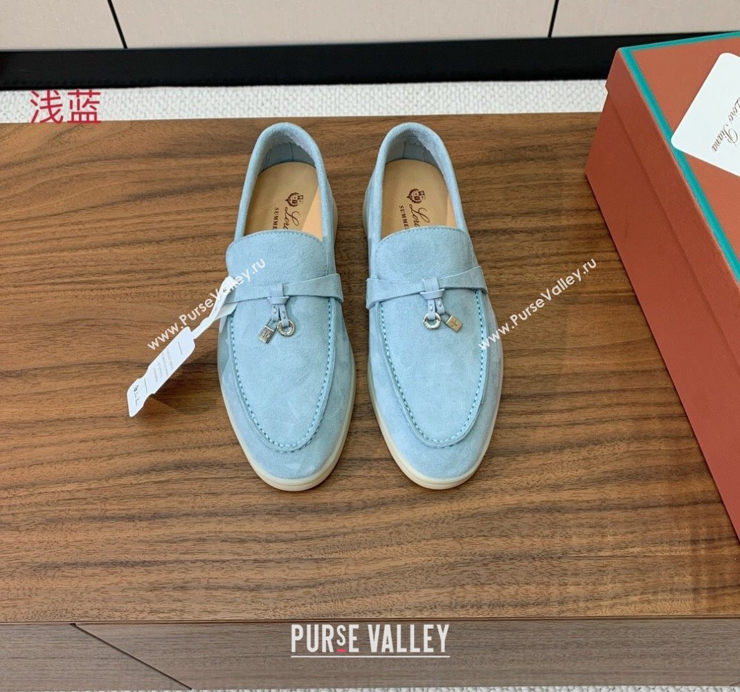 Loro Piana Suede Flat Loafers with Charm Light Blue 2024 0812 (MD-240812101)