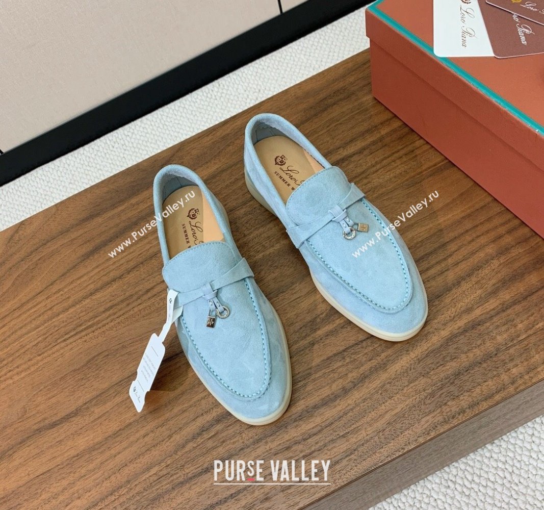 Loro Piana Suede Flat Loafers with Charm Light Blue 2024 0812 (MD-240812101)