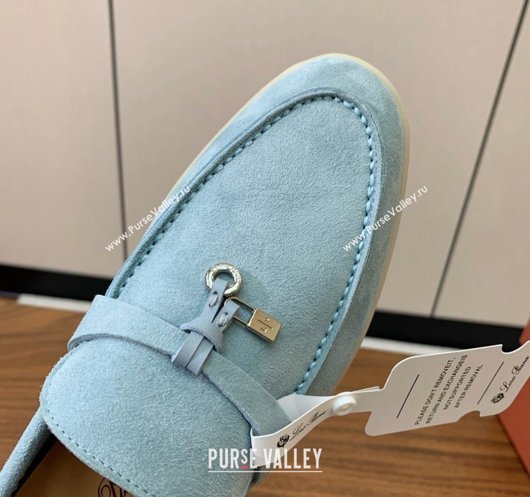 Loro Piana Suede Flat Loafers with Charm Light Blue 2024 0812 (MD-240812101)