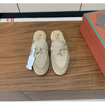 Loro Piana Suede Flat Mules Khaki 2024 0812 (MD-240812047)