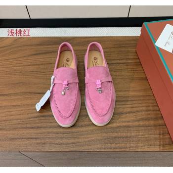 Loro Piana Suede Flat Loafers with Charm Peachy Pink 2024 0812 (MD-240812103)