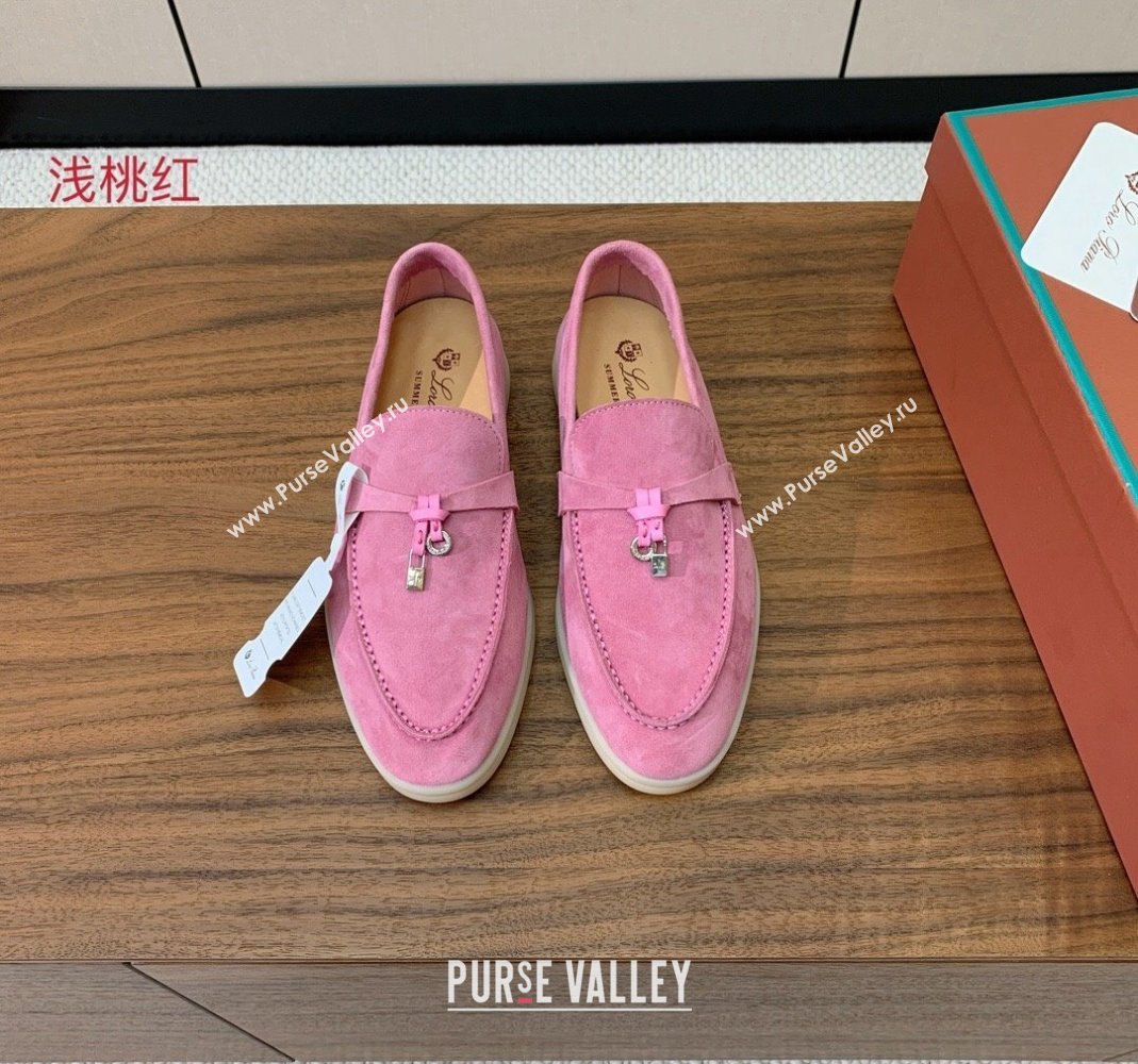 Loro Piana Suede Flat Loafers with Charm Peachy Pink 2024 0812 (MD-240812103)