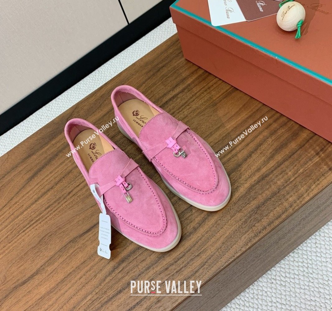 Loro Piana Suede Flat Loafers with Charm Peachy Pink 2024 0812 (MD-240812103)