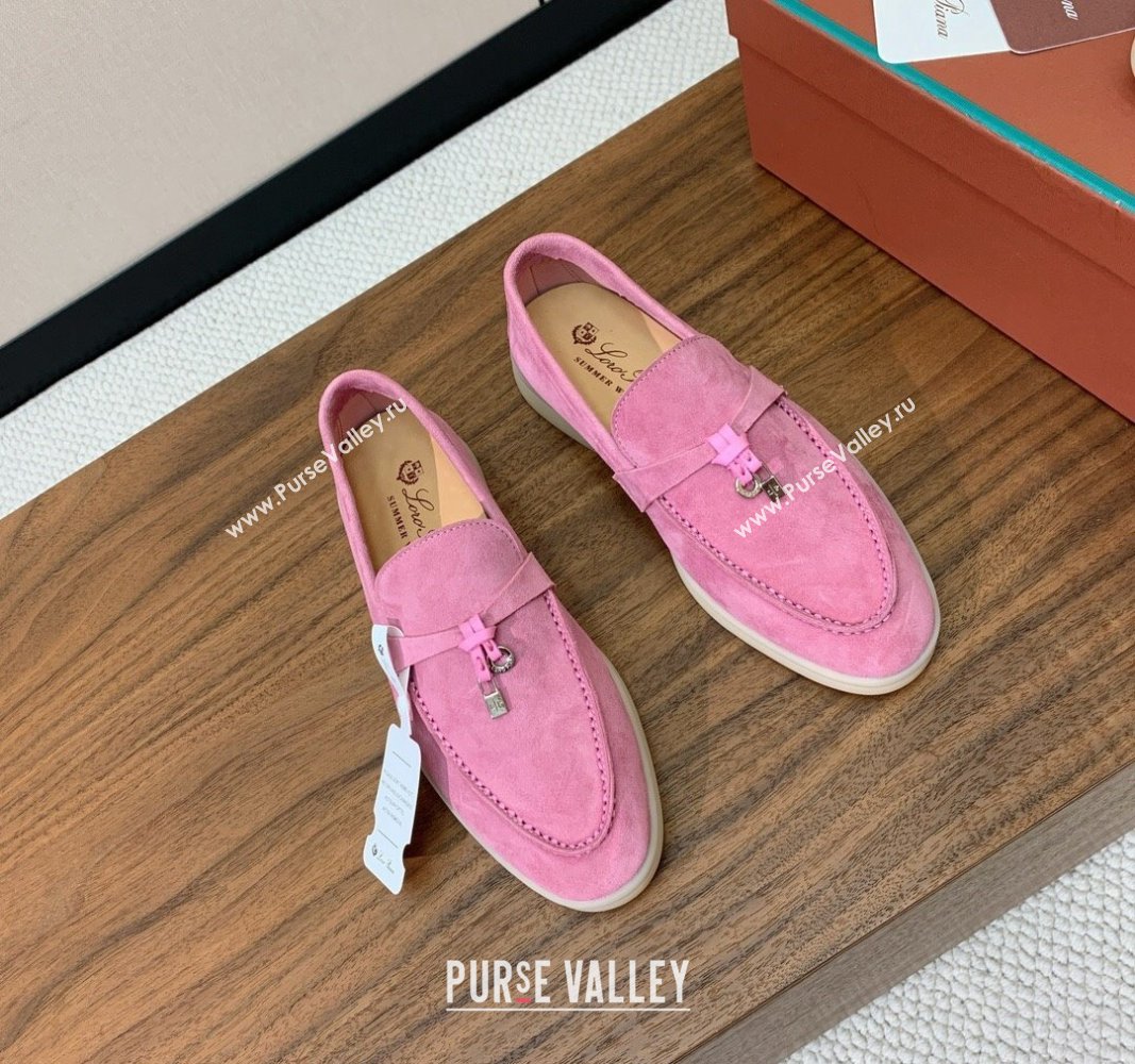 Loro Piana Suede Flat Loafers with Charm Peachy Pink 2024 0812 (MD-240812103)