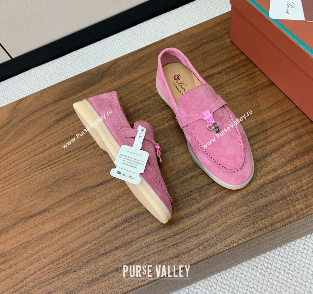 Loro Piana Suede Flat Loafers with Charm Peachy Pink 2024 0812 (MD-240812103)