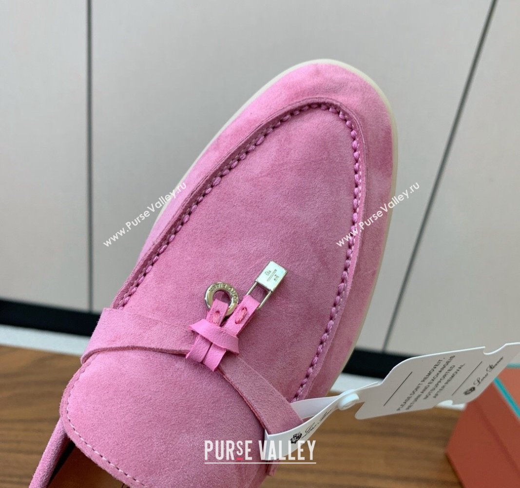 Loro Piana Suede Flat Loafers with Charm Peachy Pink 2024 0812 (MD-240812103)