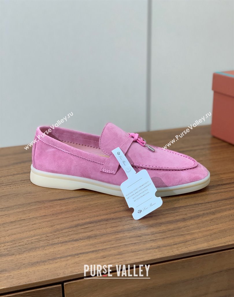 Loro Piana Suede Flat Loafers with Charm Peachy Pink 2024 0812 (MD-240812103)