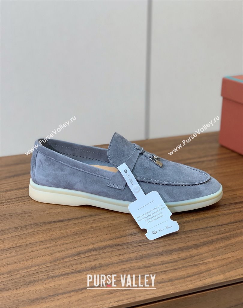 Loro Piana Suede Flat Loafers with Charm Dark Grey 2024 0812 (MD-240812104)