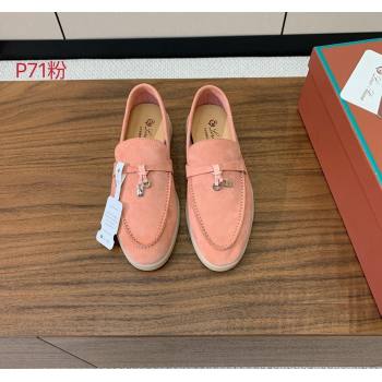 Loro Piana Suede Flat Loafers with Charm P71Pink 2024 0812 (MD-240812105)