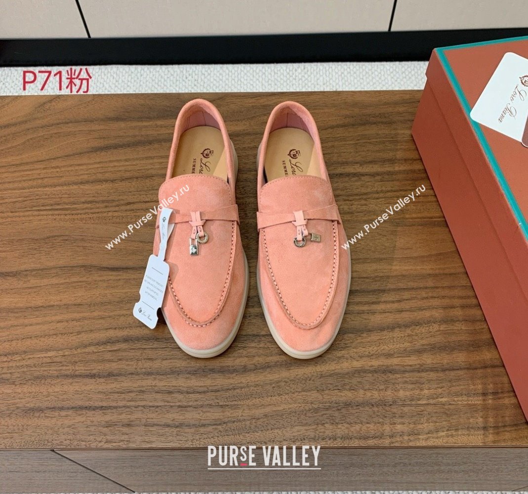 Loro Piana Suede Flat Loafers with Charm P71Pink 2024 0812 (MD-240812105)