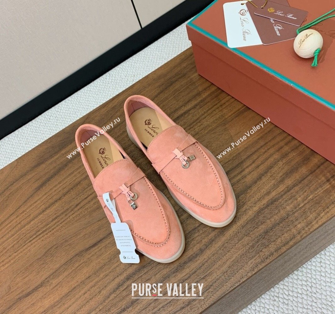 Loro Piana Suede Flat Loafers with Charm P71Pink 2024 0812 (MD-240812105)