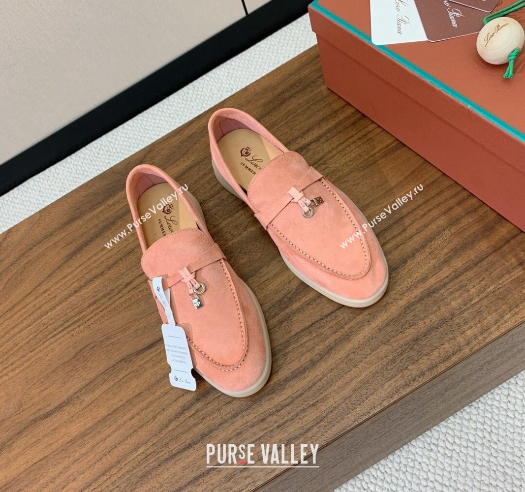 Loro Piana Suede Flat Loafers with Charm P71Pink 2024 0812 (MD-240812105)