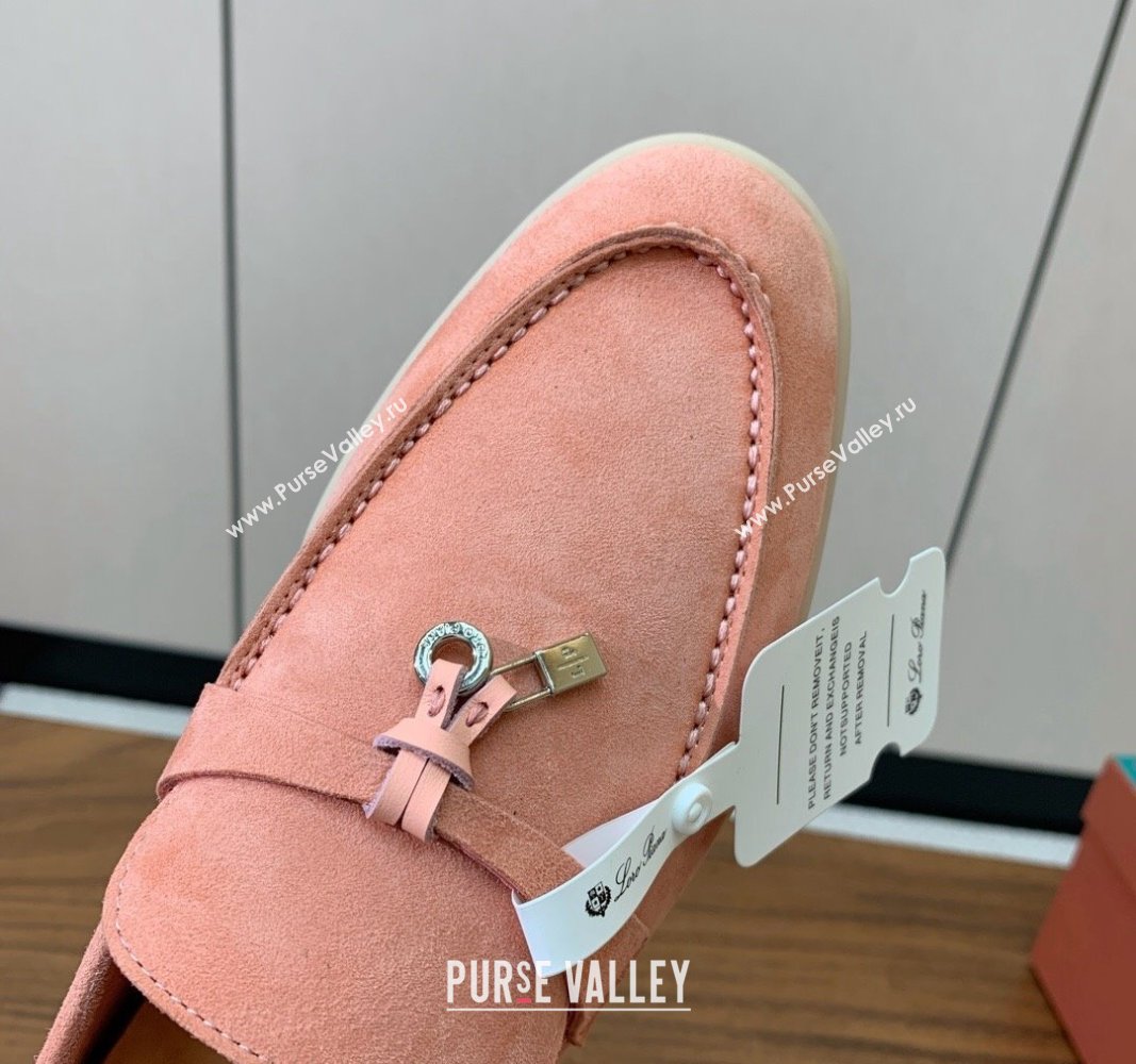 Loro Piana Suede Flat Loafers with Charm P71Pink 2024 0812 (MD-240812105)