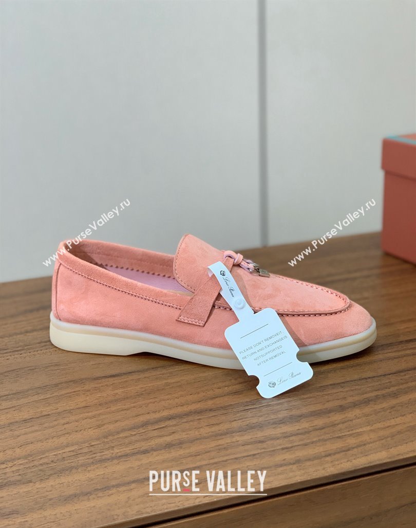 Loro Piana Suede Flat Loafers with Charm P71Pink 2024 0812 (MD-240812105)