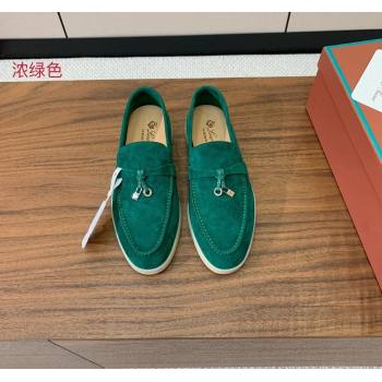 Loro Piana Suede Flat Loafers with Charm Deep Green 2024 0812 (MD-240812106)