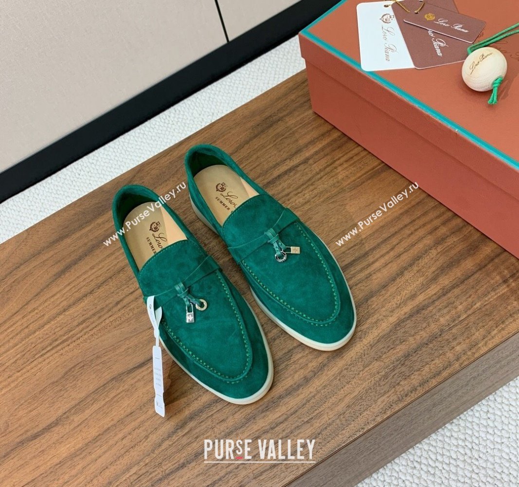 Loro Piana Suede Flat Loafers with Charm Deep Green 2024 0812 (MD-240812106)