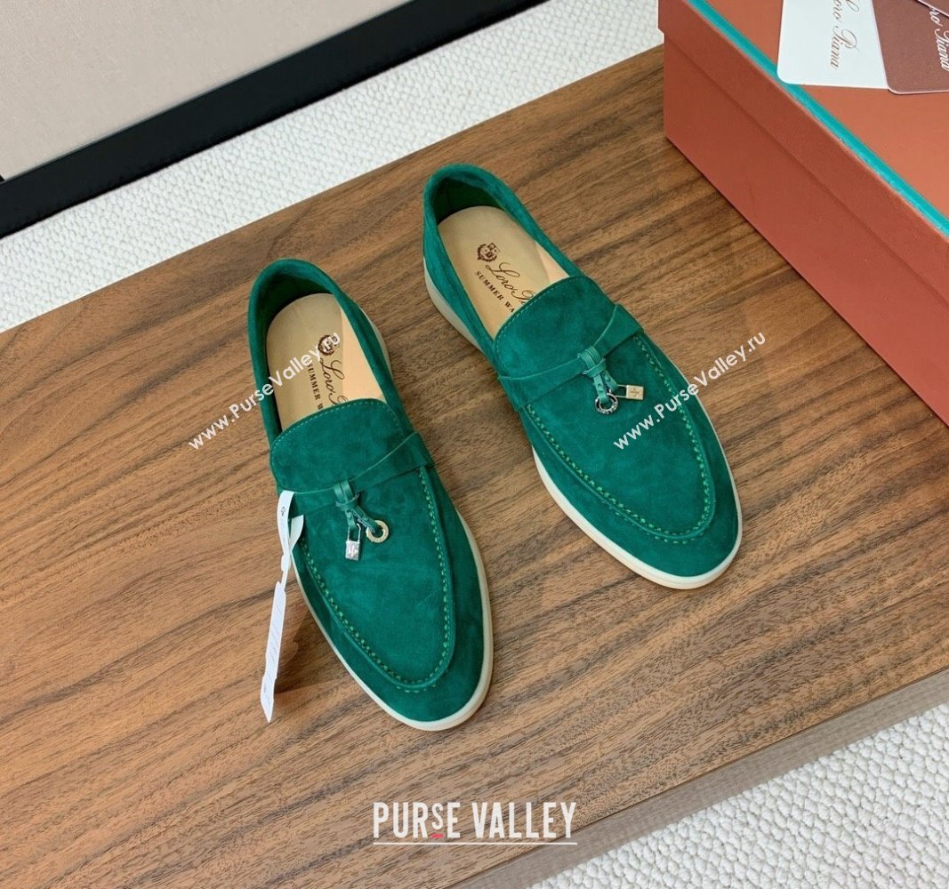 Loro Piana Suede Flat Loafers with Charm Deep Green 2024 0812 (MD-240812106)