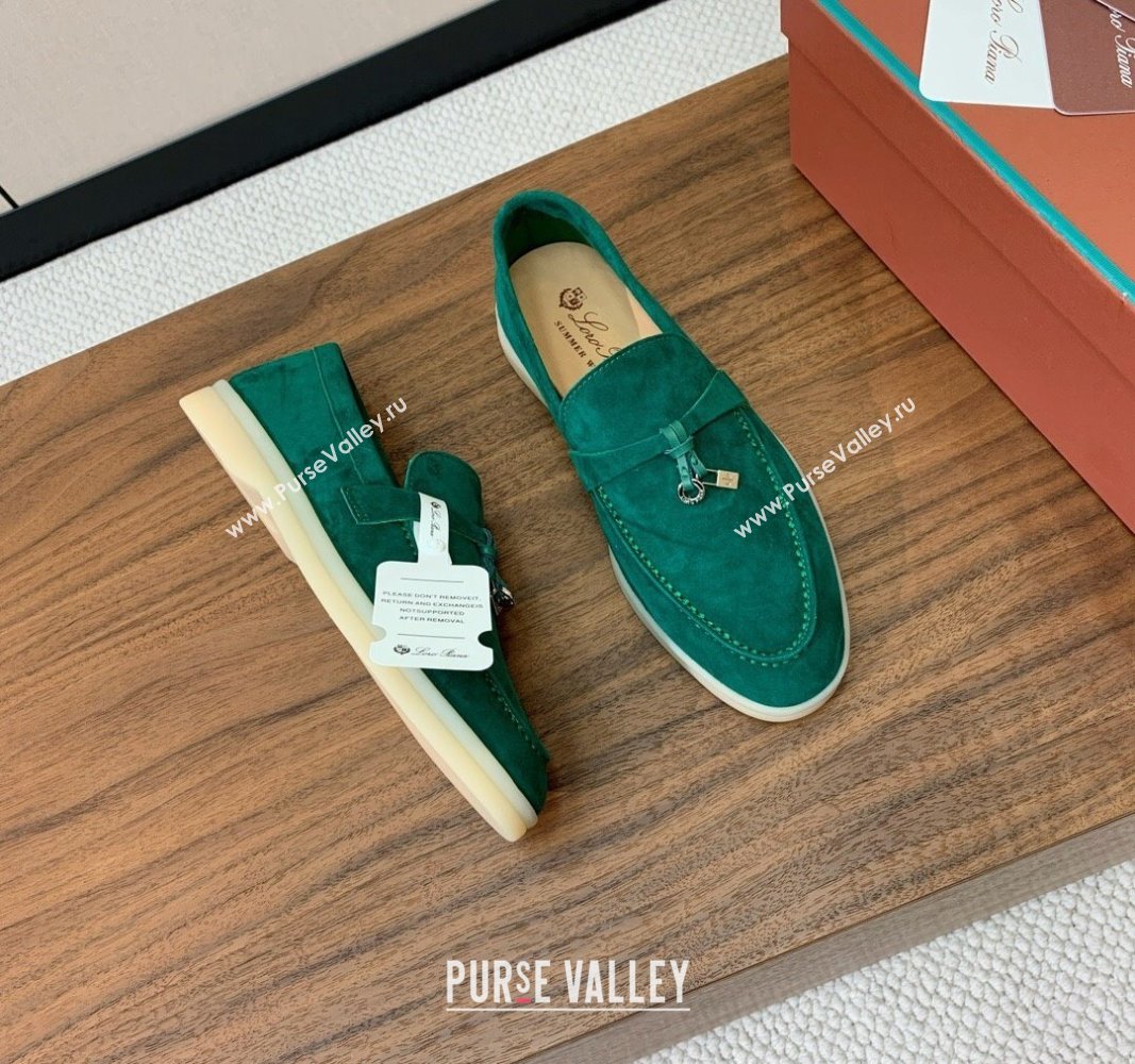 Loro Piana Suede Flat Loafers with Charm Deep Green 2024 0812 (MD-240812106)