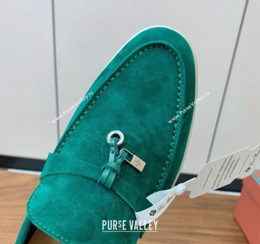 Loro Piana Suede Flat Loafers with Charm Deep Green 2024 0812 (MD-240812106)