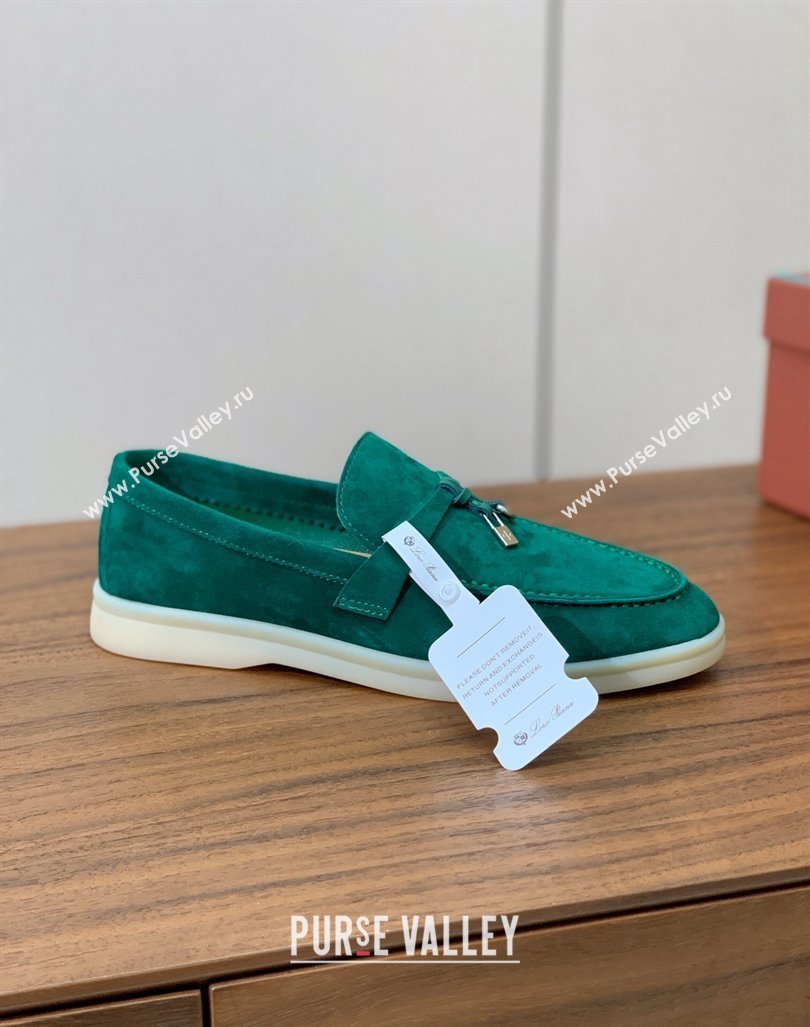 Loro Piana Suede Flat Loafers with Charm Deep Green 2024 0812 (MD-240812106)