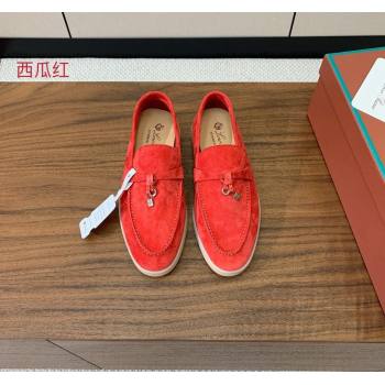 Loro Piana Suede Flat Loafers with Charm Watermelon Red 2024 0812 (MD-240812107)