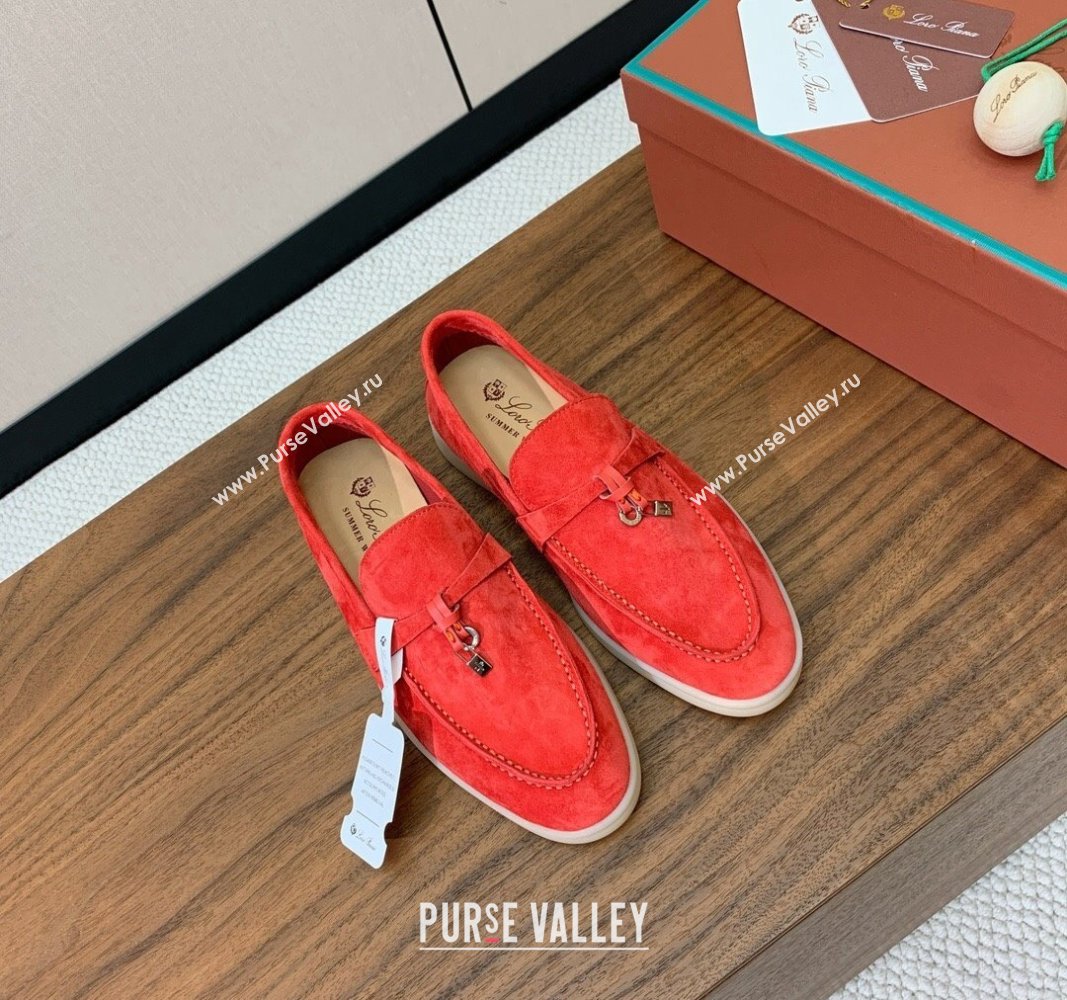 Loro Piana Suede Flat Loafers with Charm Watermelon Red 2024 0812 (MD-240812107)