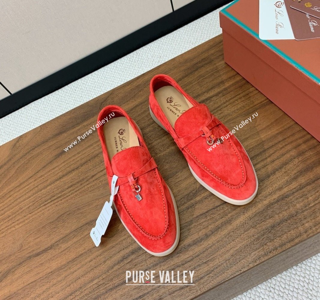 Loro Piana Suede Flat Loafers with Charm Watermelon Red 2024 0812 (MD-240812107)