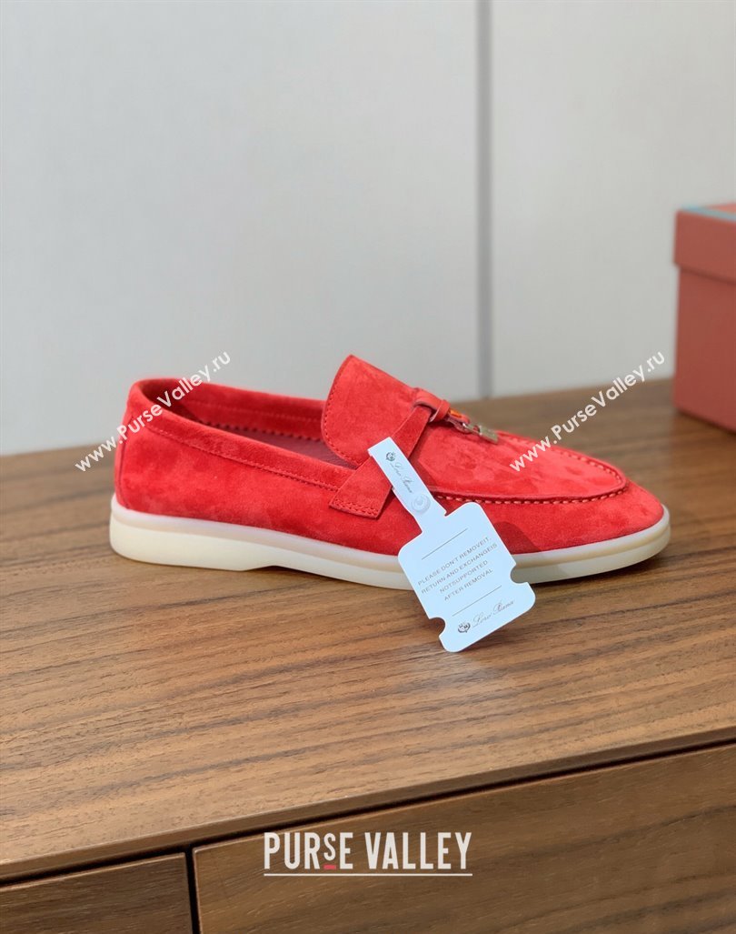 Loro Piana Suede Flat Loafers with Charm Watermelon Red 2024 0812 (MD-240812107)