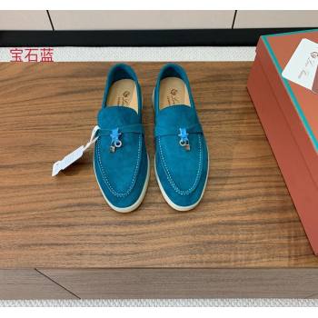 Loro Piana Suede Flat Loafers with Charm Stone Blue 2024 0812 (MD-240812108)