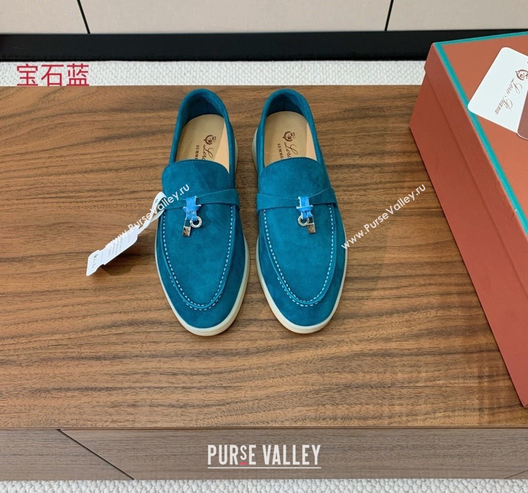 Loro Piana Suede Flat Loafers with Charm Stone Blue 2024 0812 (MD-240812108)