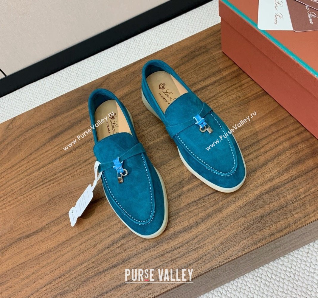 Loro Piana Suede Flat Loafers with Charm Stone Blue 2024 0812 (MD-240812108)