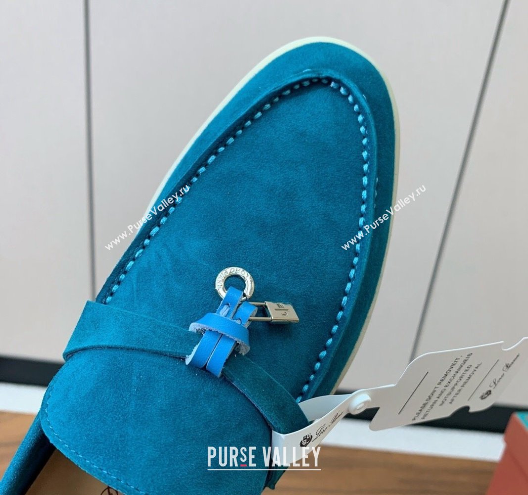 Loro Piana Suede Flat Loafers with Charm Stone Blue 2024 0812 (MD-240812108)